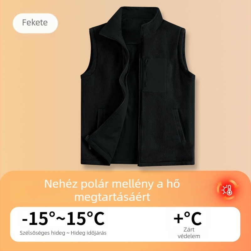 Férfi fleece mellény – kétoldalas, álló gallérral, téli meleg