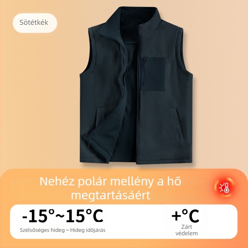 Férfi fleece mellény – kétoldalas, álló gallérral, téli meleg