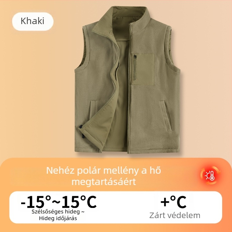 Férfi fleece mellény – kétoldalas, álló gallérral, téli meleg