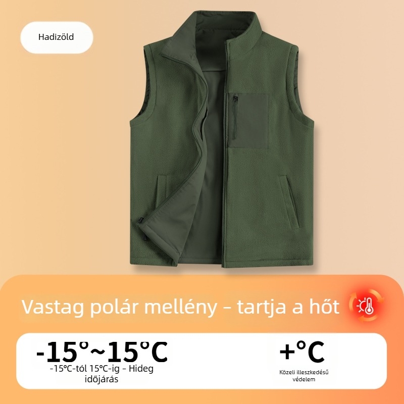 Férfi fleece mellény – kétoldalas, álló gallérral, téli meleg