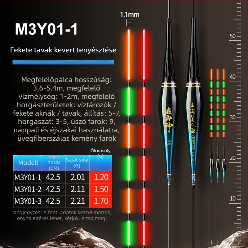 Mermaid függőleges drift úszó elektronikus harapásriasztóval, kompozit testtel, kemény farokkal, nappal- és éjszakai használatra