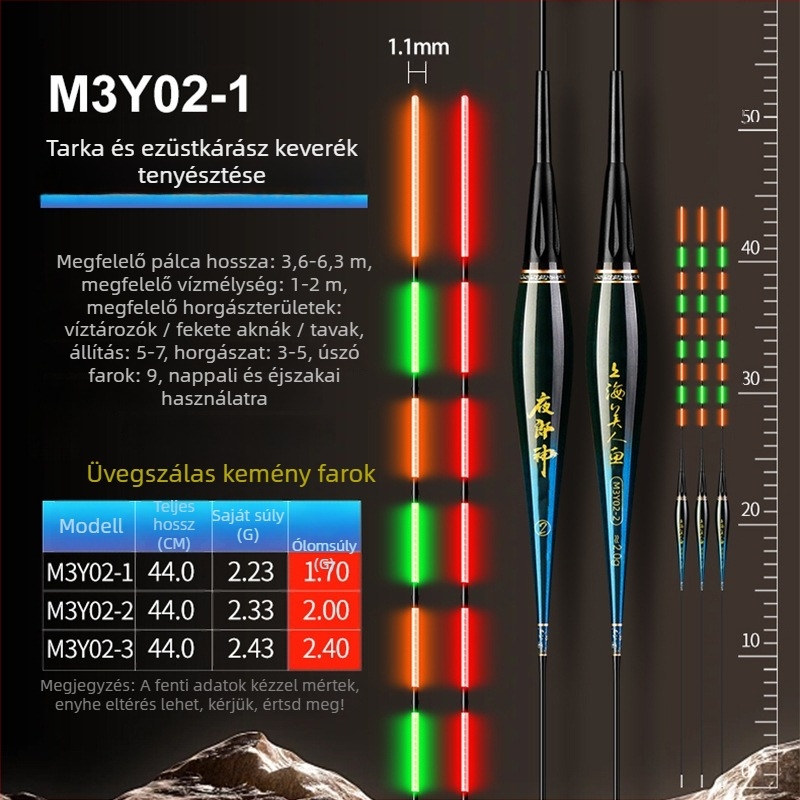 Mermaid függőleges drift úszó elektronikus harapásriasztóval, kompozit testtel, kemény farokkal, nappal- és éjszakai használatra