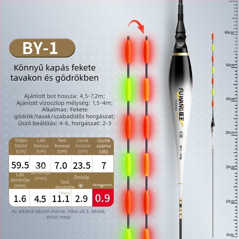 Ólommentes, önállóan álló fénylő úszó fekete aknához tartó horgászathoz, nappal és éjjel
