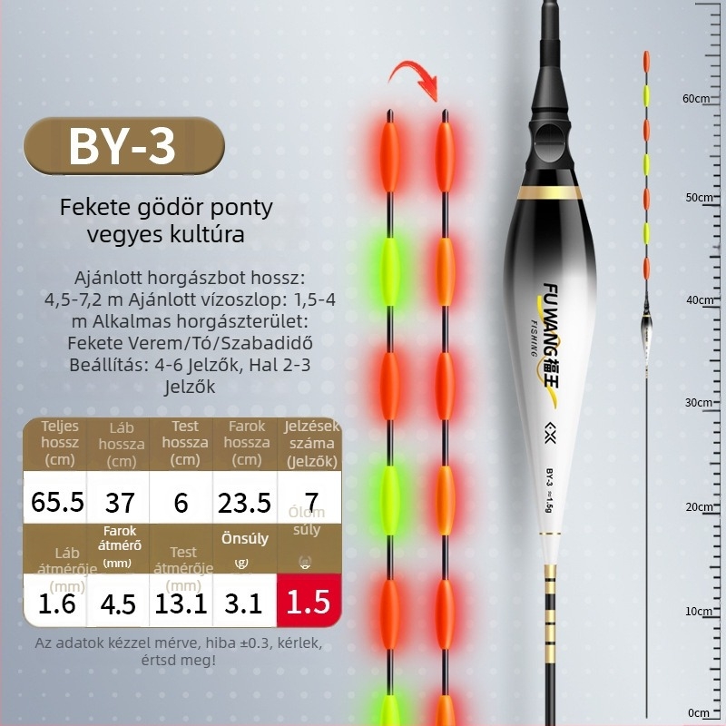 Ólommentes, önállóan álló fénylő úszó fekete aknához tartó horgászathoz, nappal és éjjel