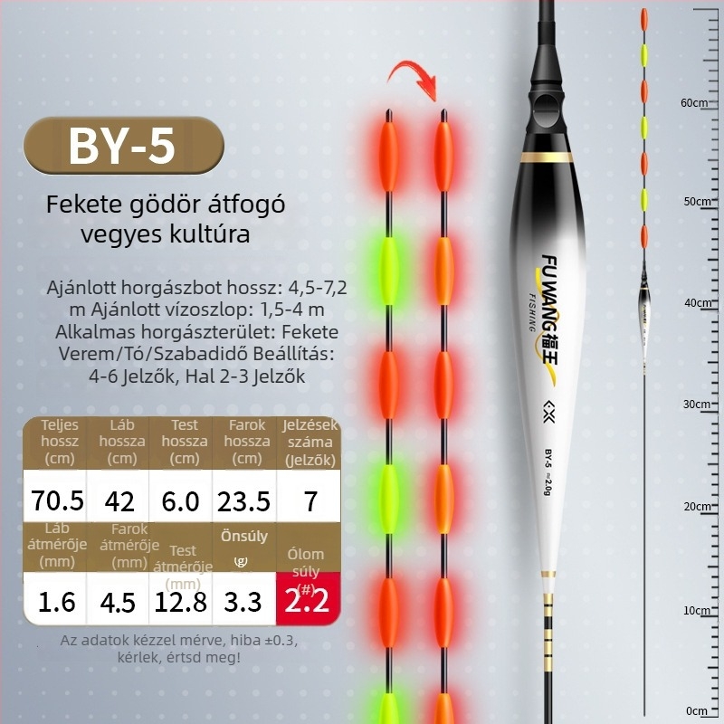 Ólommentes, önállóan álló fénylő úszó fekete aknához tartó horgászathoz, nappal és éjjel