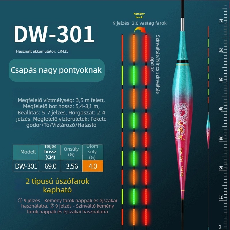 Színes elektronikus úszó harapásjelző gravitációs érzékelővel, nappal és éjjel használható, vastag és feltűnő