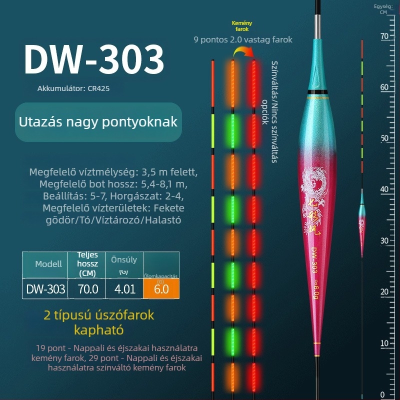 Színes elektronikus úszó harapásjelző gravitációs érzékelővel, nappal és éjjel használható, vastag és feltűnő