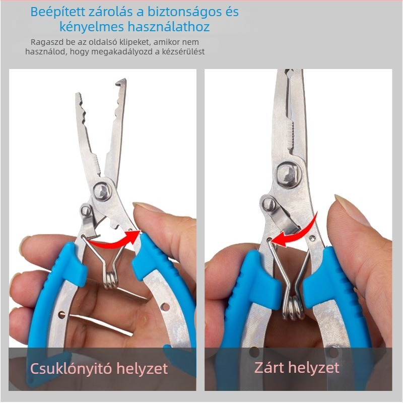 Ívelt szájú horgászolló – rozsdamentes acél, többfunkciós csalihorgászolló, horg eltávolító, hal megfogó