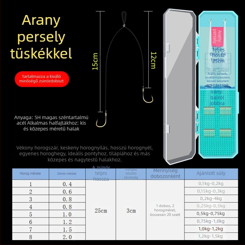 Ultra rövid, kettős horog készlet arany hüvelyével éjszakai horgászatra vadvízi halakhoz