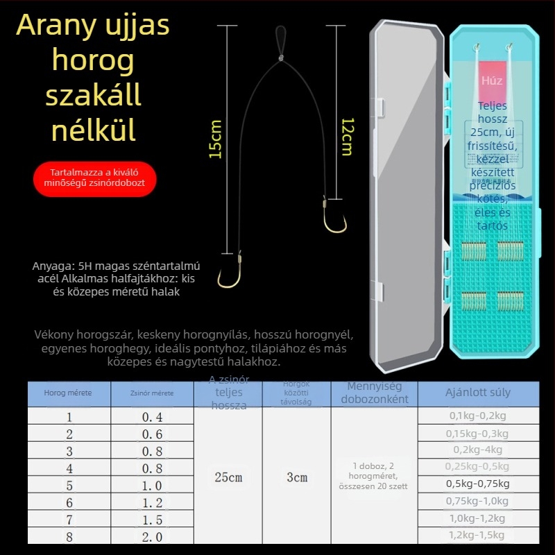 Ultra rövid, kettős horog készlet arany hüvelyével éjszakai horgászatra vadvízi halakhoz