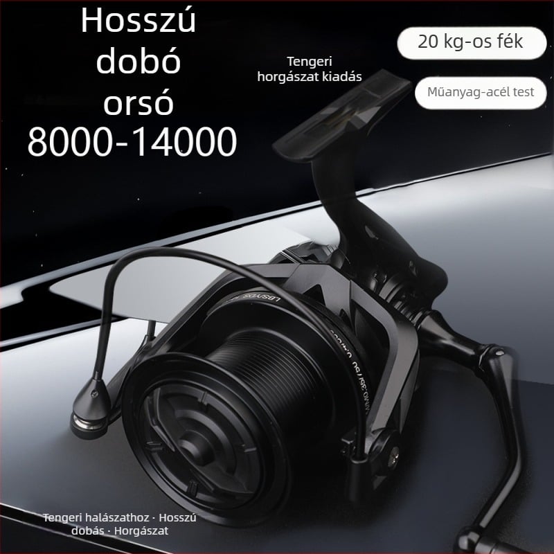 ROLLFISH hosszú dobású spinning orsó, modell 14000, teljes fémből készült konstrukció, elülső fék, cserélhető hajtókar balra és jobbra
