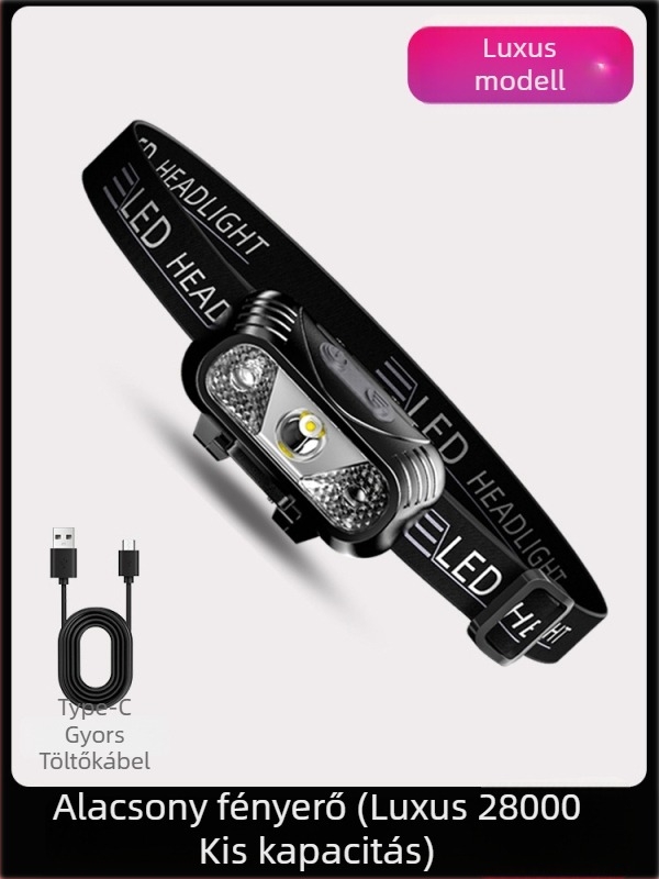 LED fejlámpa mozgásérzékelővel, USB-töltéses, fejre rögzíthető, éjszakai futáshoz és horgászathoz, 800mAh akkumulátor, 3W LED