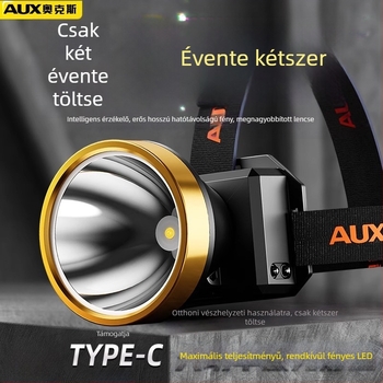 Újratölthető LED fejlámpa kültéri használatra — hosszú üzemidő, fejre szerelhető világítás, éjszakai horgászatra, éjszakai közlekedéshez és gödrök észleléséhez
