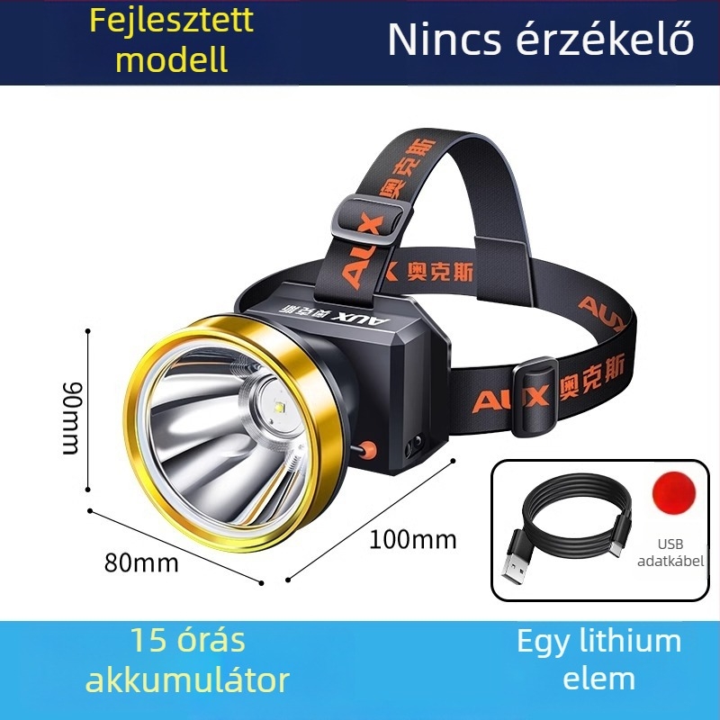 Újratölthető LED fejlámpa kültéri használatra — hosszú üzemidő, fejre szerelhető világítás, éjszakai horgászatra, éjszakai közlekedéshez és gödrök észleléséhez