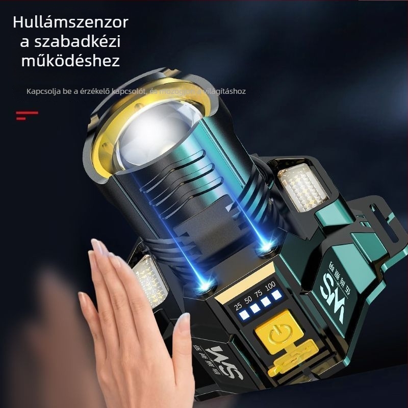 Indukciós LED fejlámpa – akkumulátoros működés | 15–20W | lézeres fényforrás | műgyanta test