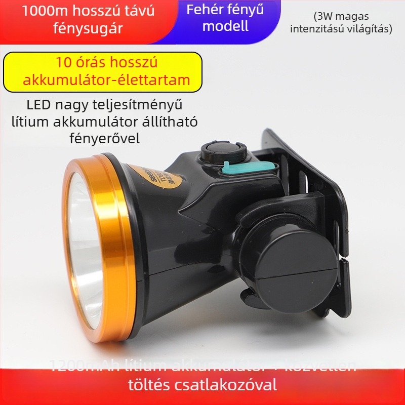 LED fejfény COB fényforrással, kinetikus energiával működik, kültéri éjszakai horgászathoz