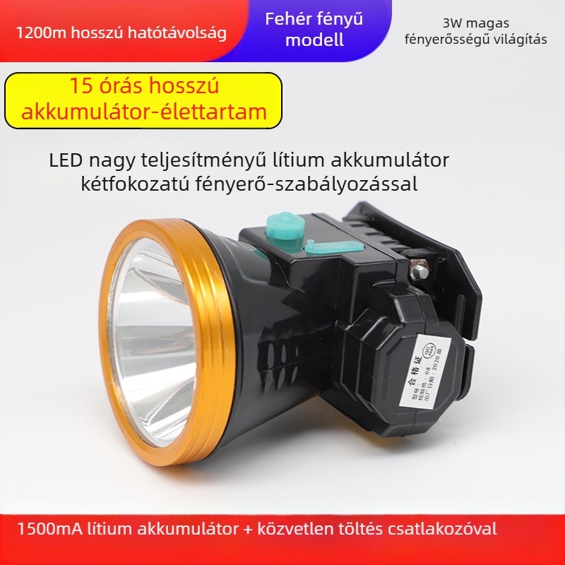 LED fejfény COB fényforrással, kinetikus energiával működik, kültéri éjszakai horgászathoz