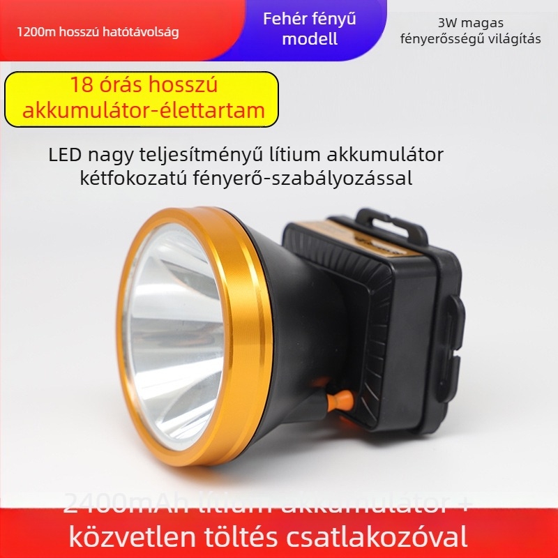 LED fejfény COB fényforrással, kinetikus energiával működik, kültéri éjszakai horgászathoz