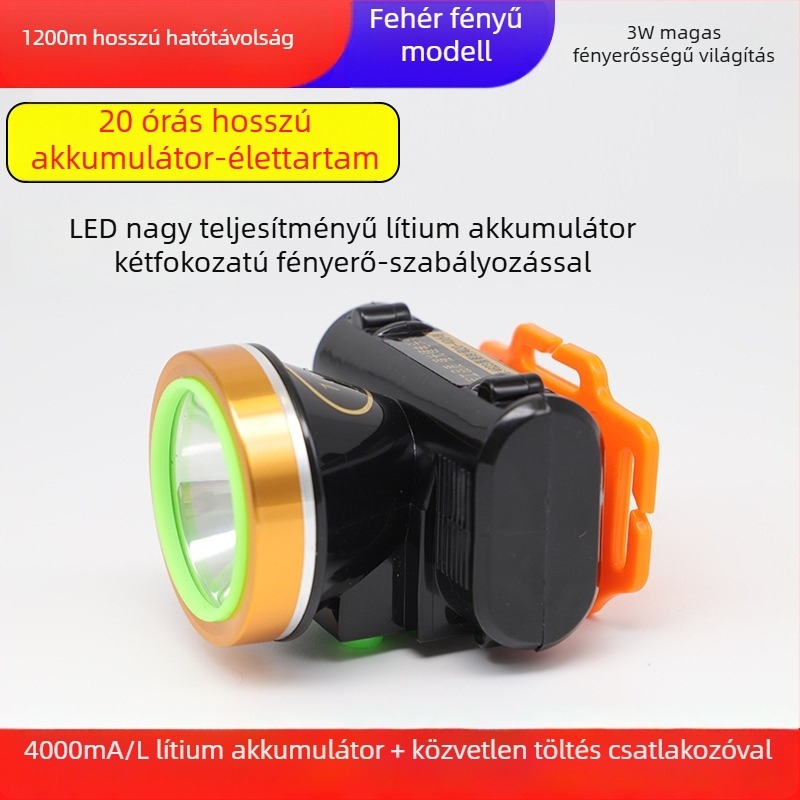LED fejfény COB fényforrással, kinetikus energiával működik, kültéri éjszakai horgászathoz