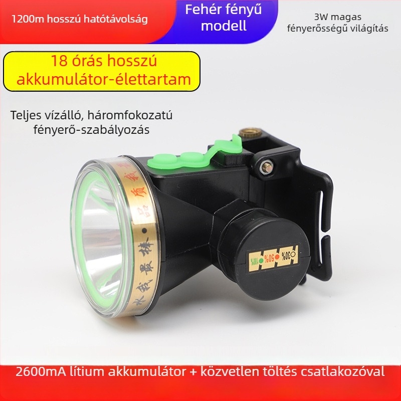 LED fejfény COB fényforrással, kinetikus energiával működik, kültéri éjszakai horgászathoz