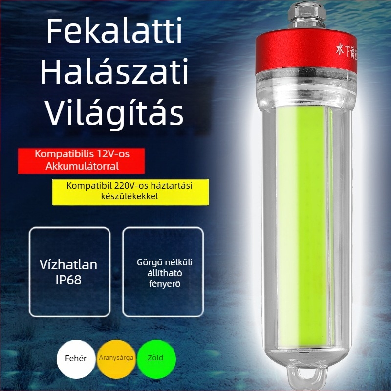 Víz alatti LED horgászlámpa, ABS ház, vízálló, nagy teljesítmény, töltő mellékelve