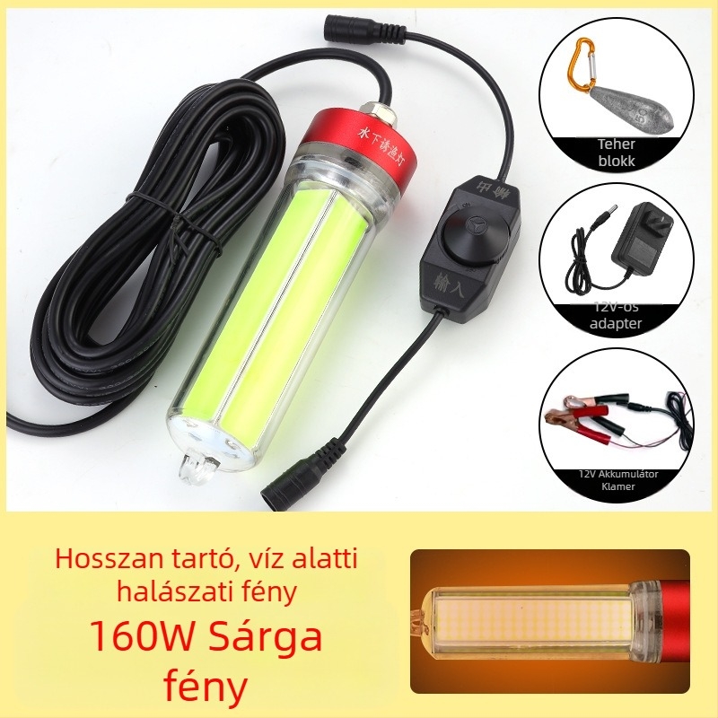 Víz alatti LED horgászlámpa, ABS ház, vízálló, nagy teljesítmény, töltő mellékelve