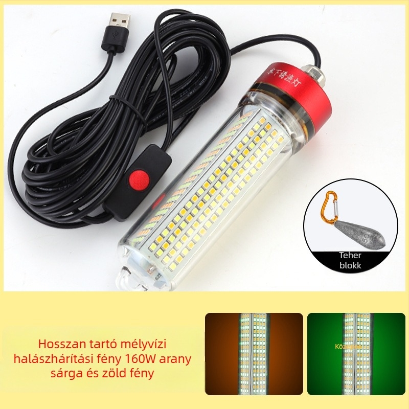 Víz alatti LED horgászlámpa, ABS ház, vízálló, nagy teljesítmény, töltő mellékelve