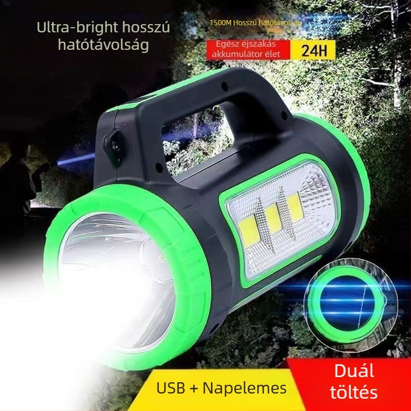 LED zseblámpa kézi tekerccsel, újratölthető napelemes vészhelyzeti kempinglámpa, 10W, 1200mAh, LED fényszóró, hatótáv legfeljebb 50 m