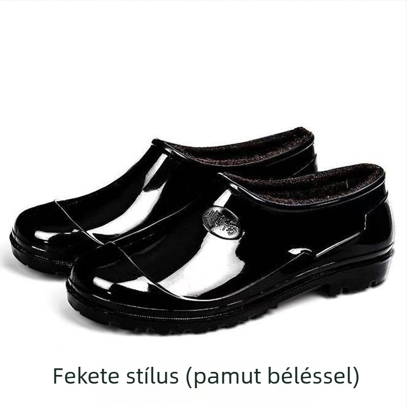 Férfiaknak szánt alacsony szárú esőcsizma fleece-béléssel, meleg, vízálló, csúszásmentes, kopásálló, műbőr hatású