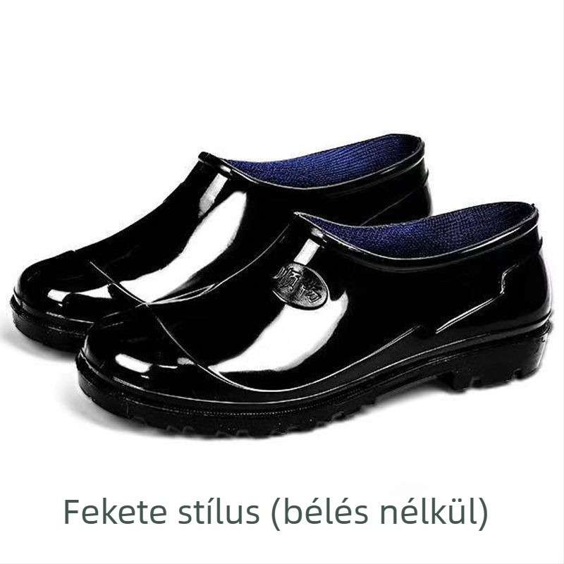 Férfiaknak szánt alacsony szárú esőcsizma fleece-béléssel, meleg, vízálló, csúszásmentes, kopásálló, műbőr hatású
