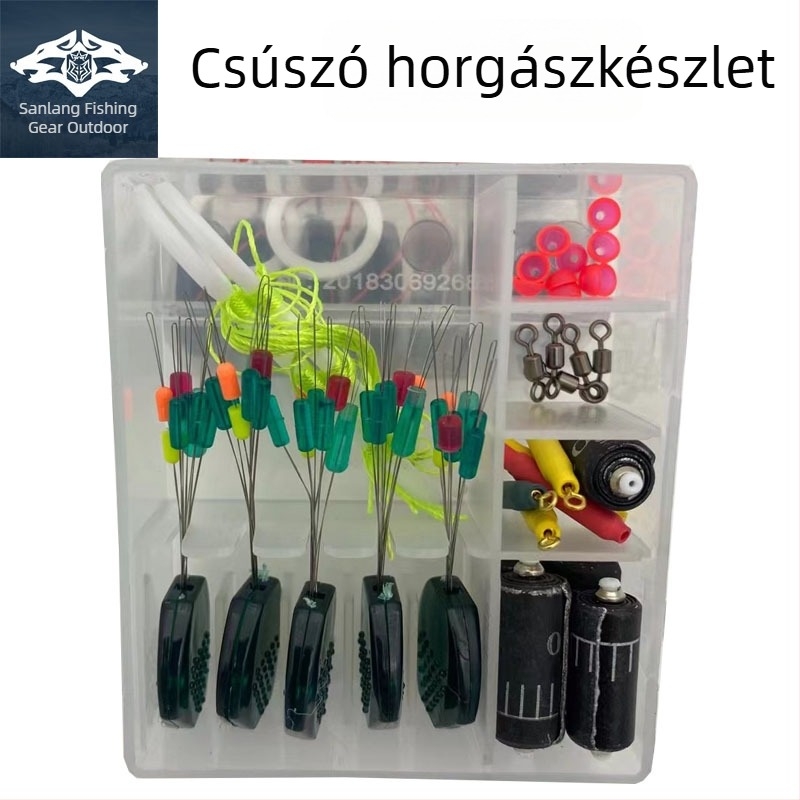 Szikla horgászat felszerelés-készlet: csúszó úszók, kiegészítők, spacer gyöngyök, pamut zsinór csomók és zsinór stopperok