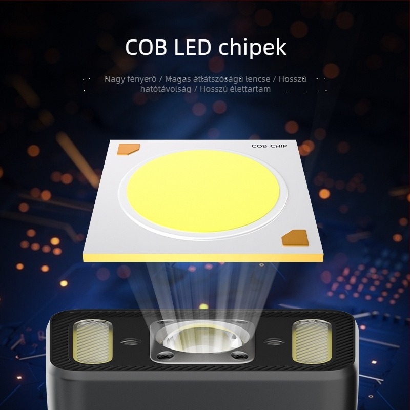 Kültéri fejlámpa COB LED-del, 8W, 18650 1200mAh, újratölthető, vízálló, max. 50 m fénycsóva
