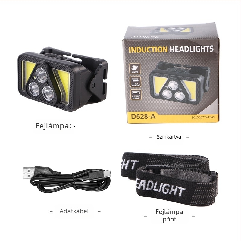 Kültéri fejlámpa COB LED-del, 8W, 18650 1200mAh, újratölthető, vízálló, max. 50 m fénycsóva