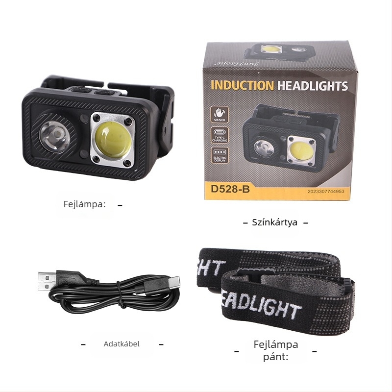 Kültéri fejlámpa COB LED-del, 8W, 18650 1200mAh, újratölthető, vízálló, max. 50 m fénycsóva