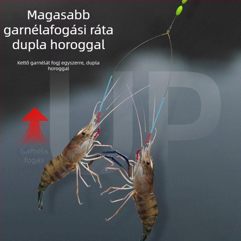 Rákfogó damilos készlet dupla horoggal, nylon damil – folyami rákhoz és garnéla halászathoz