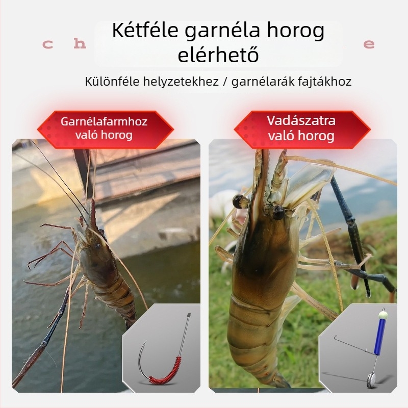 Rákfogó damilos készlet dupla horoggal, nylon damil – folyami rákhoz és garnéla halászathoz