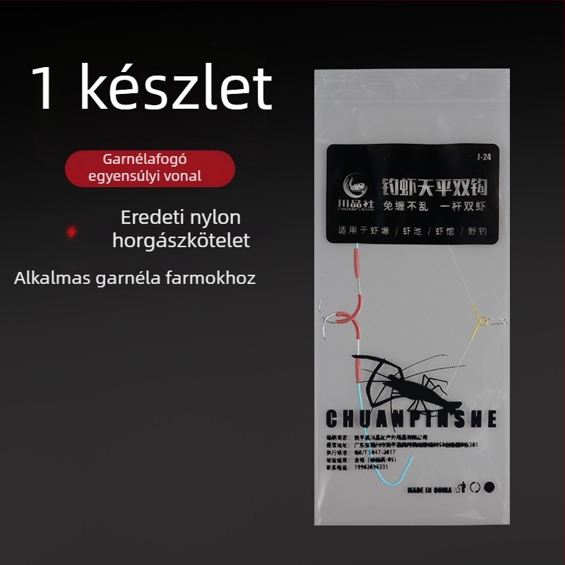 Rákfogó damilos készlet dupla horoggal, nylon damil – folyami rákhoz és garnéla halászathoz