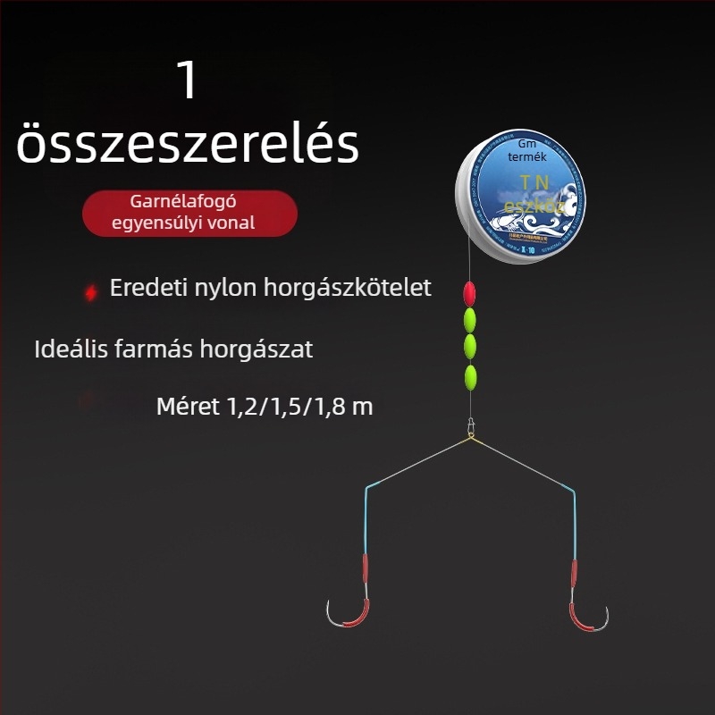 Rákfogó damilos készlet dupla horoggal, nylon damil – folyami rákhoz és garnéla halászathoz