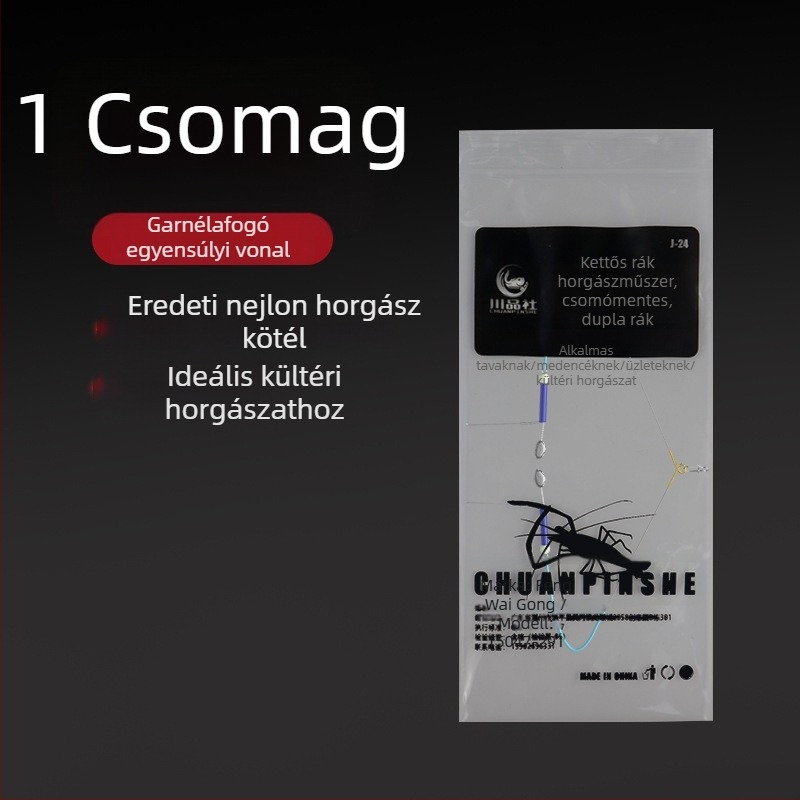 Rákfogó damilos készlet dupla horoggal, nylon damil – folyami rákhoz és garnéla halászathoz