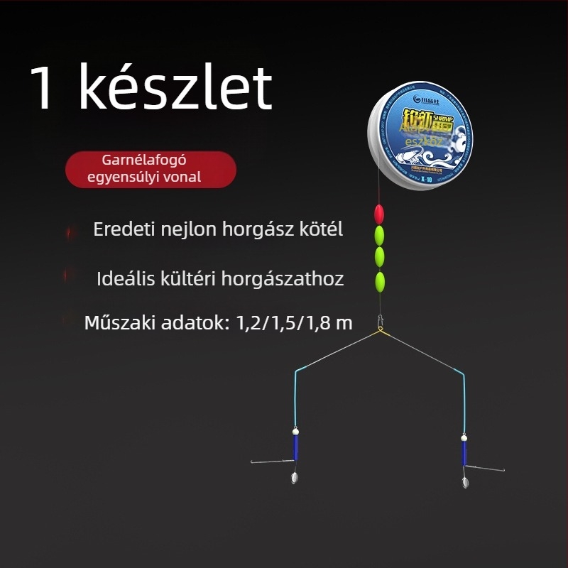Rákfogó damilos készlet dupla horoggal, nylon damil – folyami rákhoz és garnéla halászathoz