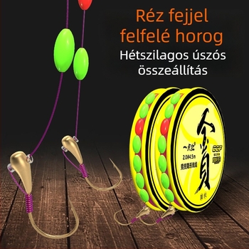 Hetescsillagos úszó karászhoz egyetlen horoggal – nagy érzékenység; anyag: nylon zsinór; horgászhely: folyó, tó, tározó