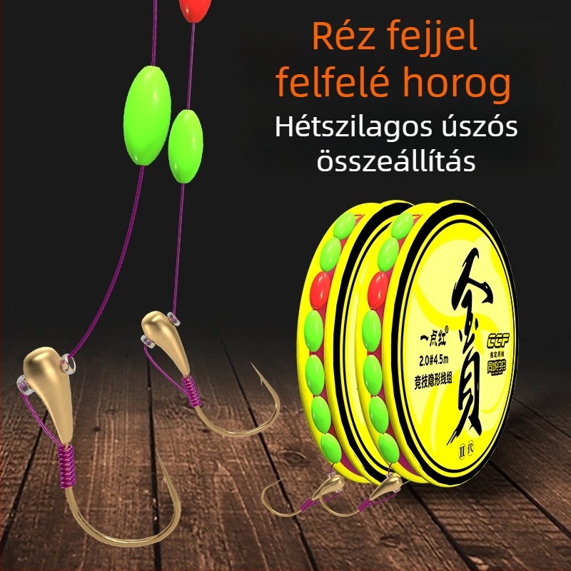 Hetescsillagos úszó karászhoz egyetlen horoggal – nagy érzékenység; anyag: nylon zsinór; horgászhely: folyó, tó, tározó