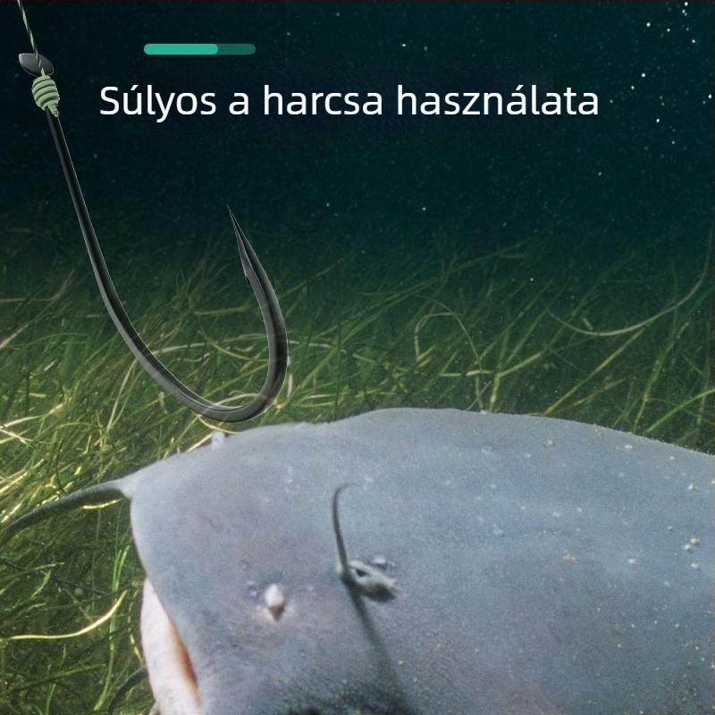 Harcsázó horogkészlet, hosszú nyéllel, tövises horogokkal nagy halakhoz