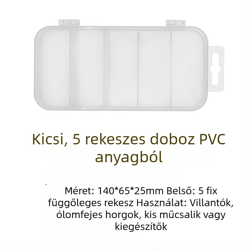ABS műanyag csalidoboz, egyrétegű és kétszeres réteggel, kétoldalas, öt rekeszes
