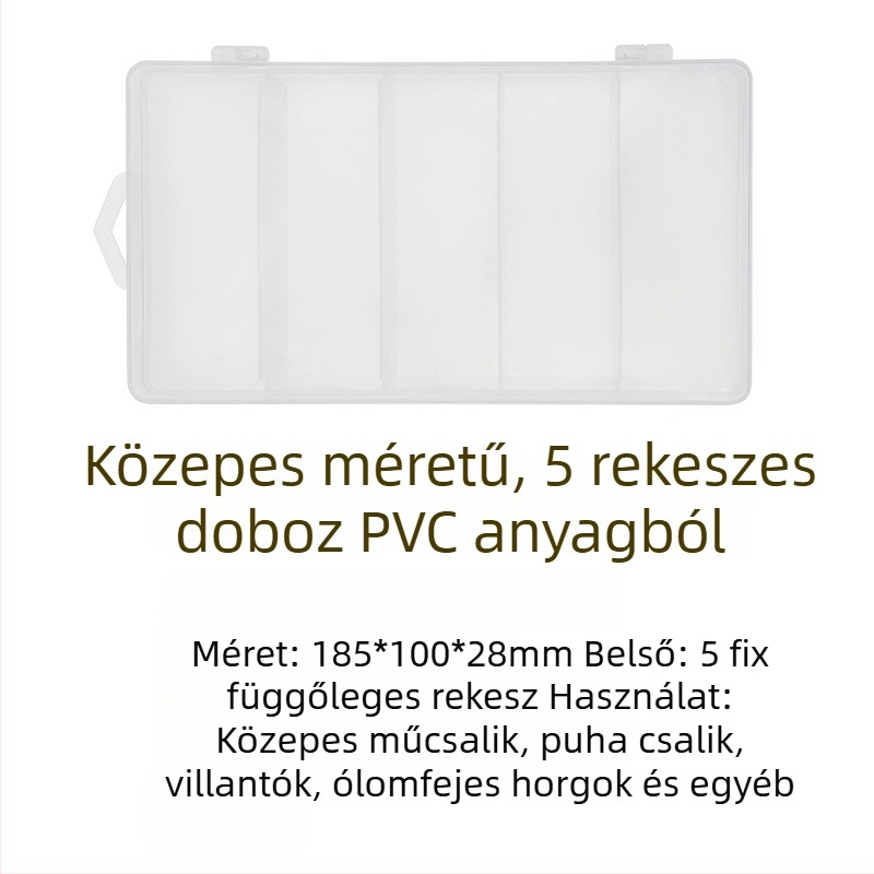 ABS műanyag csalidoboz, egyrétegű és kétszeres réteggel, kétoldalas, öt rekeszes