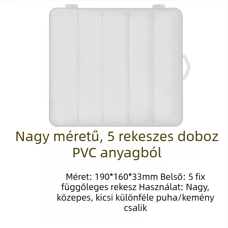 ABS műanyag csalidoboz, egyrétegű és kétszeres réteggel, kétoldalas, öt rekeszes