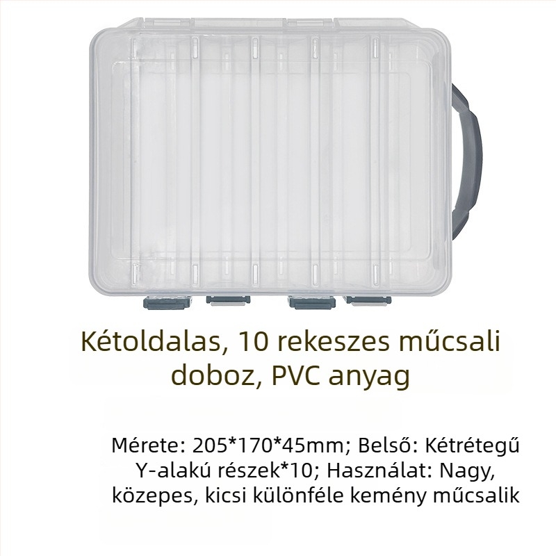 ABS műanyag csalidoboz, egyrétegű és kétszeres réteggel, kétoldalas, öt rekeszes