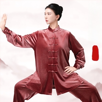 Női Tai Chi egyenruha, 2024-es új modell, nyolcszakaszú Baduanjin edzőruha, őszi–téli vastag arany velúr anyag