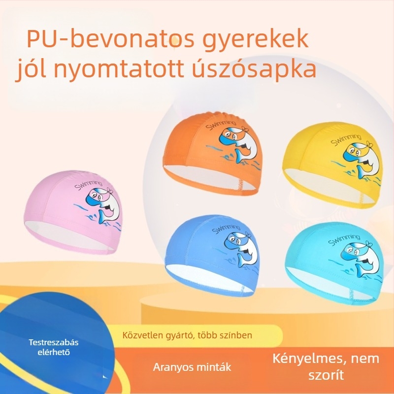 Gyerekeknek szánt úszósapka — Karikatúra minta, PU anyag, Waves strange márka, Alkalmas úszáshoz és sekély vízben való használatra
