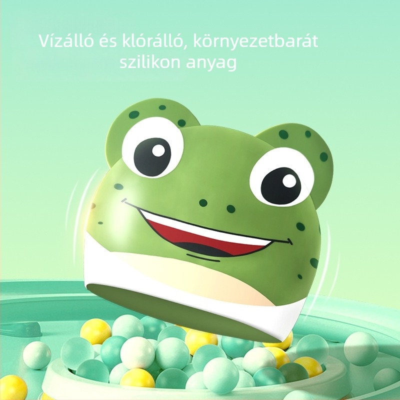 Gyermekeknek szóló úszósapka – szilikonból, rajzfilm mintákkal, úszáshoz